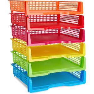 Bright Creations Teacher Supplies Letter Tray Organizer - 6-Pack Rainbow, 9 x 13 x 3 in - Stackable Paper Trays for Classroom & Teacher Desk Organizer