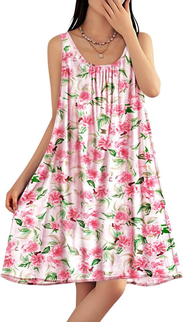 YESNO Summer Dresses for Women Casual Boho Floral Sundresses Sleeveless Scoop Neck Beach Tank Dresses EVS (M)