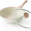 Kordisen Nonstick Wok with Lid, 12 Inch Woks & Stir-fry Pans, Healthy Coating Induction Cookware, Compatible with All Stovetops, PFOA Free (Cream White)