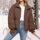 Women’s Winter Cropped Puffer Jacket Coat Casual Quilted Baggy Long Sleeve Zip Down Jackets Outerwear (Brown, S)