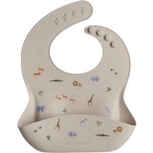 Loulou Lollipop Soft, Waterproof Silicone Feeding Bib for Babies and Toddlers (Safari Jungle)