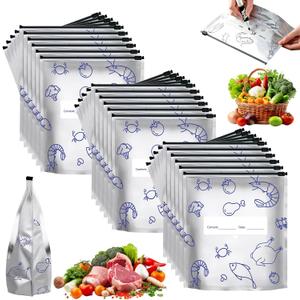 30Pcs Reusable Aluminum Foil Sealable Storage Bags, 2026 New Resealable Vacuum Zipper Pouches for Food, Stand Up Foil Sealable Bags with Label and Zip Lock for Vegetable (Large)