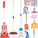 Meland Kids Cleaning Set - 8Pcs Toddler Broom and Toy Vacuum Cleaner, Pretend Play Children House Cleaning Toys, Christmas Birthday Gift for Girls and Boys
