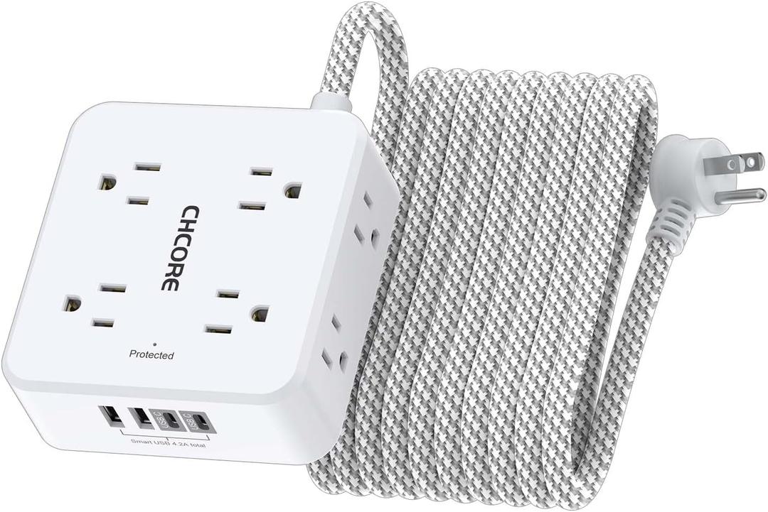 Surge Protector Power Strip - CHCORE 20Ft Braided Extension Cord with 8 Outlets with 4 USB (2 USB C) Charging Ports, Flat Plug Multi Plug Outlet Extender Charging Station for Home Office, ETL, White