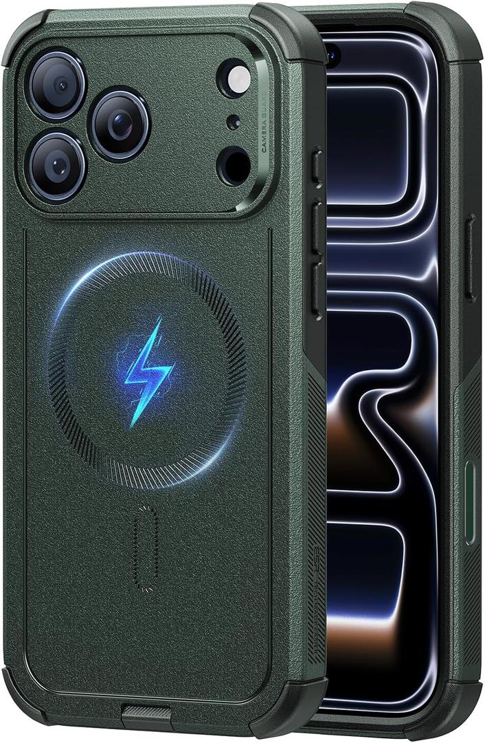 ESR for iPhone 17 Pro Max Phone Case, 23ft Military-Grade Drop Protection, Shock-Absorbing Rugged Cover, MagSafe Accessories Compatible, Cyber Series, Olive Green