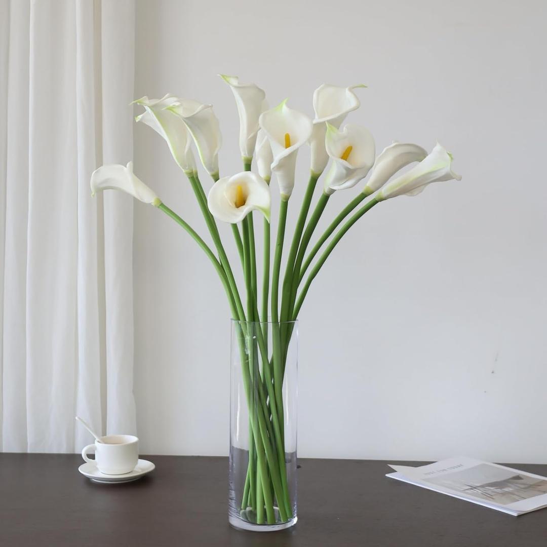 12pcs 26" Ivory White Calla Lily Artificial Flowers Real Touch Long Stem Faux Lilies for Tall Vase Centerpieces for Tables Wedding Decorations Bride Bouquet & Home Decoration