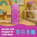 Kids Stainless Steel Insulated Water Bottle with Straw 12oz - Leak Proof Toddler Insulated Cup for School, BPA Free with Handle & Non-Slip Silicone Base, Dishwasher Safe, Whimsical Pink