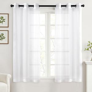 MIULEE Solid Color Sheer Curtains 96 Inches Long 2 Panels Set - Elegant Lightweight Grommet Light Filtering Window Voile Panels/Drapes/Treatment for Bedroom Living Room W70 x L96 Inch, White