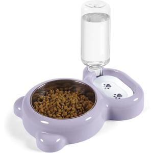 Dog Bowls, Cat Food and Water Bowl Set with Water Dispenser and Stainless Steel Bowl for Cats and Small Dogs - Purple