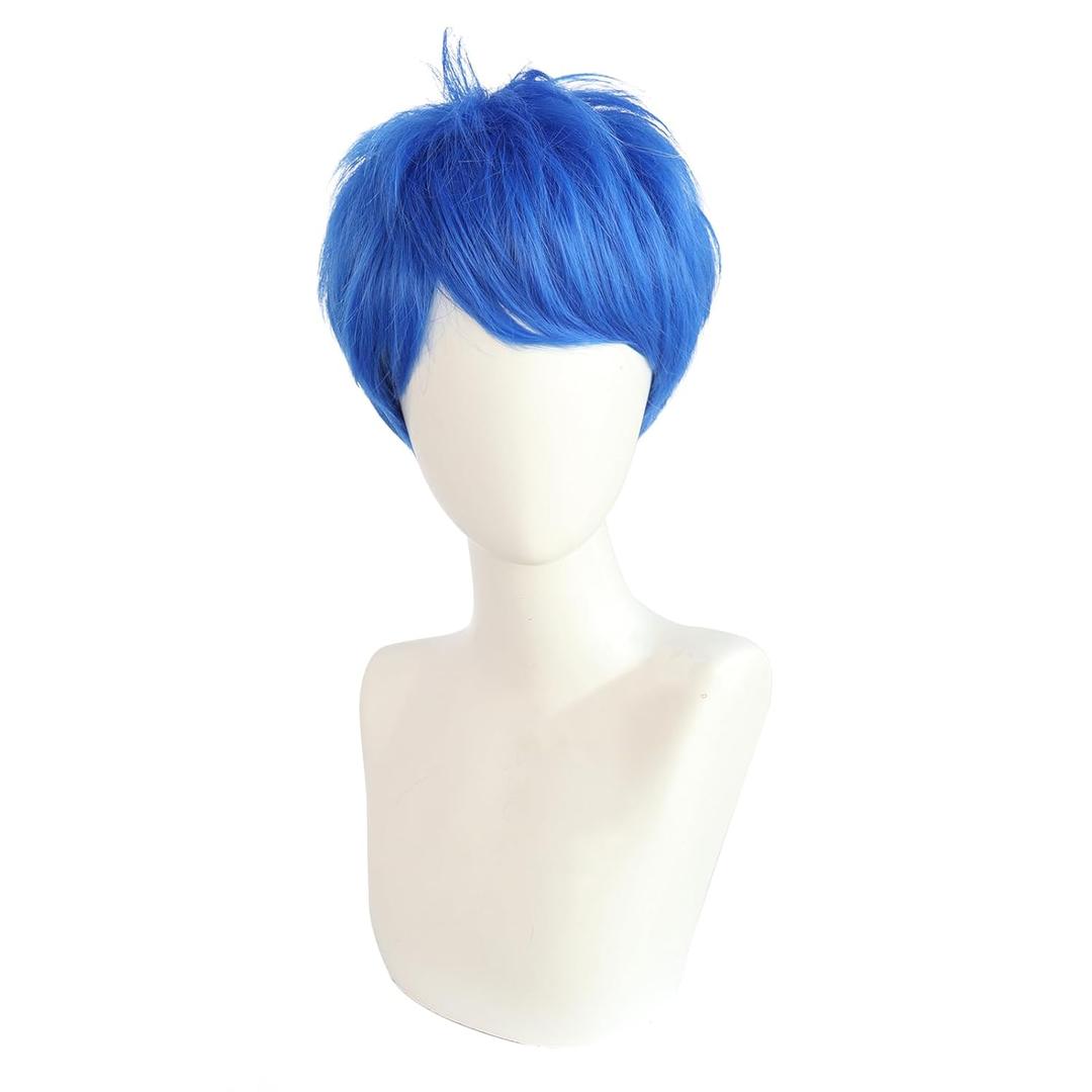Short Blue Cosplay Wigs for Men Halloween Male Wig 