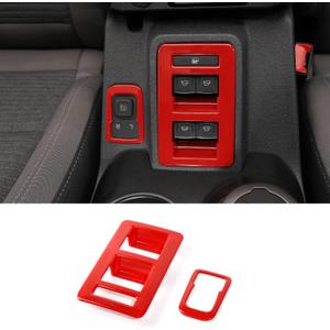 RAZPOY for Bronco Window Lift Switch Control Trim, 2PCS Center Console Rearview Mirror Adjustment Panel Cover Compatible with 2021-2025 Ford Bronco Interior Accessories, Red