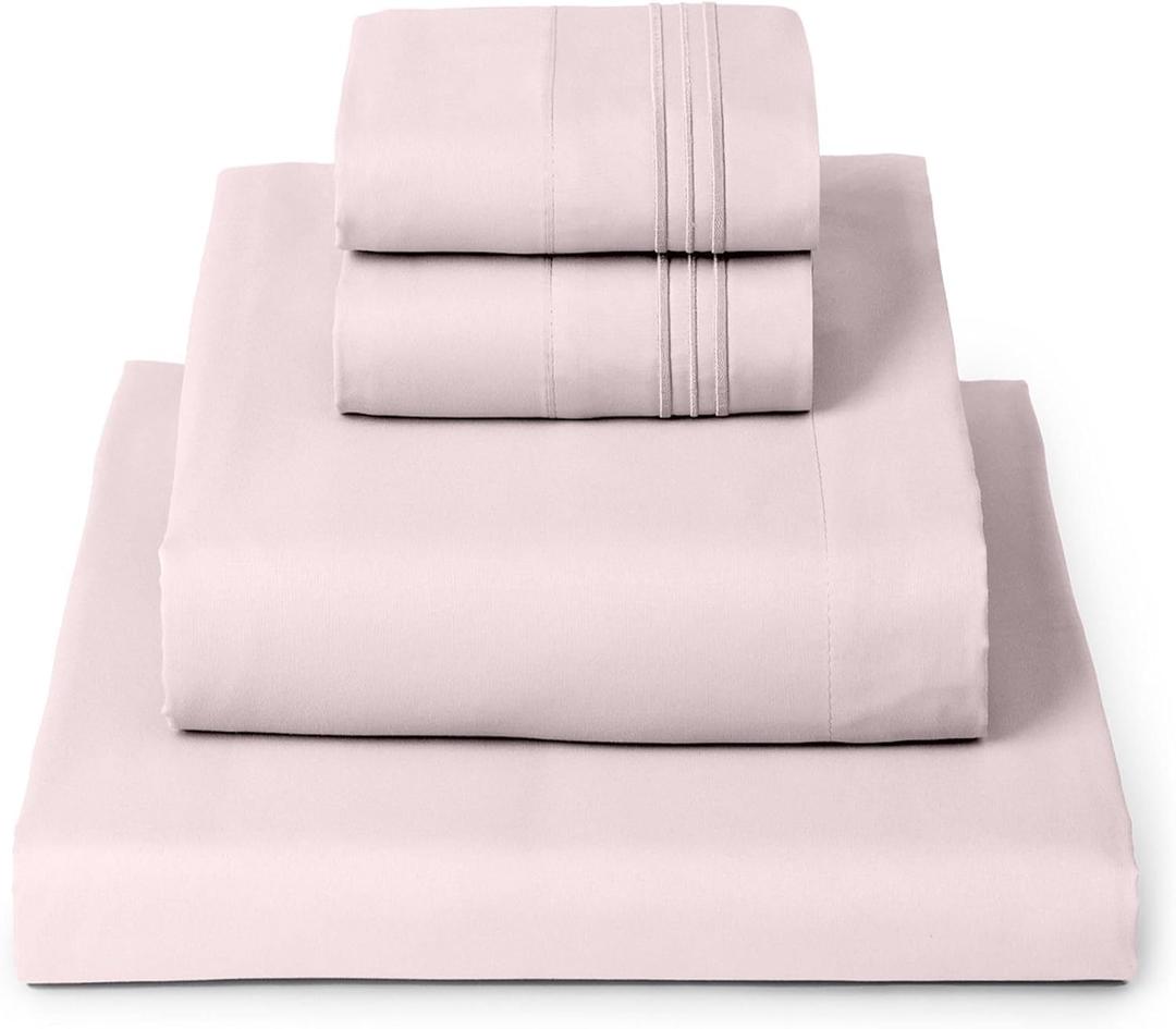 Mellanni King Sheets Set - 4 PC Iconic Collection Bedding - Hotel Luxury, Extra Soft, Cooling Bed Sheets - Wrinkle, Fade, Stain Resistant (King, Blush Pink)
