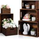 AceOrbit Set of 6 Wood Crates with Handles, Rustic Decorative Storage Boxes Distressed Wooden Nesting Display Baskets for Farmhouse, Wedding, Party Storage Display Supplies(Classic Brown)