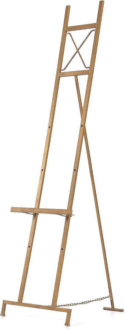 Gold Easel Stand for Sign, Metal Easel Adjustable 4 Tier Floor Standing Easel with Chain Support, Heavy Duty Easels for Display Mirror, Sign, Wedding, Picture Frame.(No Installation Required)