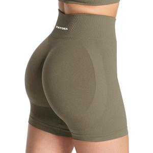 TAYOEA Workout Shorts Women Scrunch Butt Booty Lifting Seamless Biker Shorts for Gym Athletic Yoga (X-Small, Mocha)