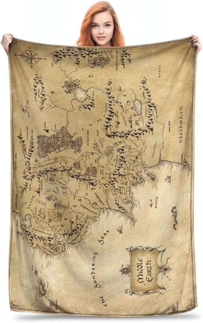 Middle Earth Map Blanket Soft Flannel Fleece Throw Blanket for Couch Bed Bedroom Decor 50"X40" 