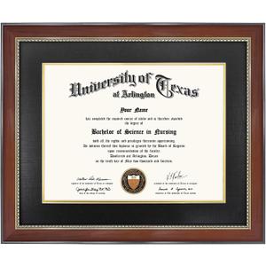 GMFrames 11x14 Diploma Frame with Double Mat, UV Protection Acrylic & Gold Beaded Mahogany, Wall Mount for Certificates, Ideal Graduation Gift, Diploma 15x18 or 11x14 with Mat