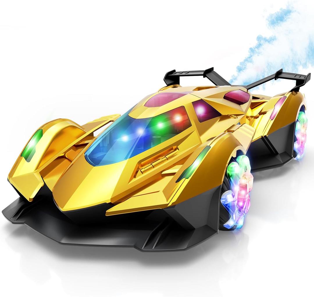 SASBSC Remote Control Car for Boys 4-7 8-12 Rc Cars with 360 Rotation, Spray, Music & Lights 1:12 Rechargeable Rc Car Toys 10-12km/h Sport Race Toy Cars Gifts for Kids (Gold)