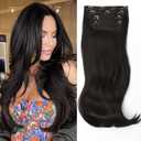 Clip in Hair Extensions Layered Synthetic Hair Extensions 20 Inch Straight Natural Black Hair Extension Hairpieces Fiber Thick Double Weft for Women