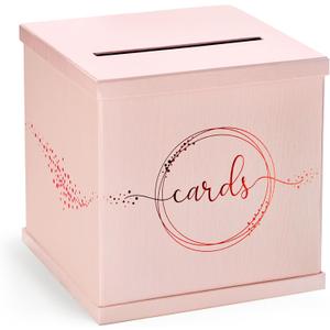 Pink Rose Gold Card Box for Party, Large 10 Gift Card Box Birthday, Bridal & Baby Shower, Wedding Reception, Graduation, Sweet 16, Quinceanera, Anniversary, Envelope Holder with Slot, Money Basket