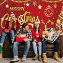 ROCKY&CHAO Christmas Garage Door Cover with Sparkling Night-Time Effect, 6x13ft Red&Gold Holiday Banner for Single/Double Garage, Outdoor Christmas Decorations, Weather-Resistant Polyester Fabric