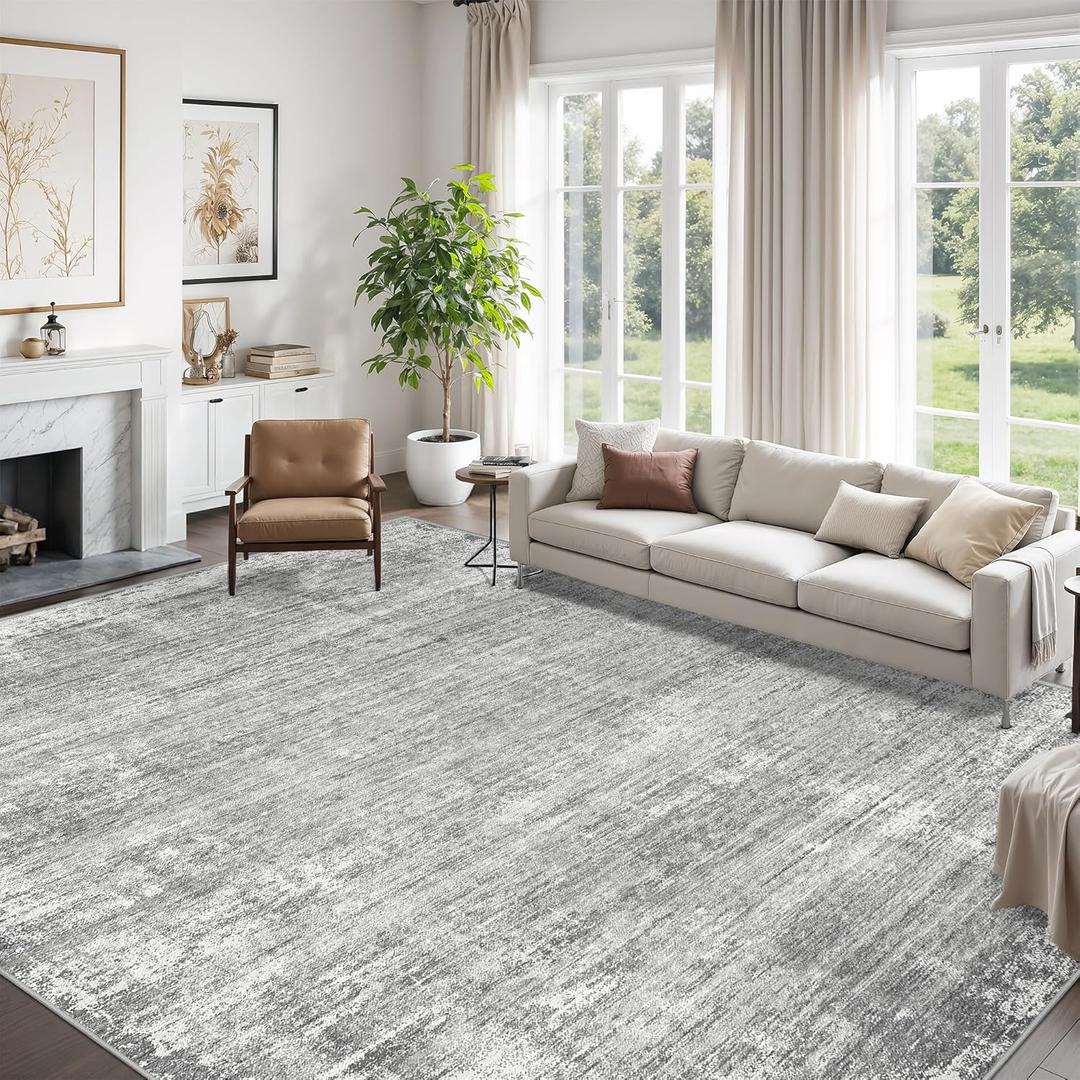 zesthome 8x10 Area Rugs for Living Room, Non-Slip Backing Washable Rug, Modern Abstract Area Rug, Stain Resistant Rugs for Bedroom, Ultra-Thin Large Area Rugs, Area Rug 8x10 (Grey)