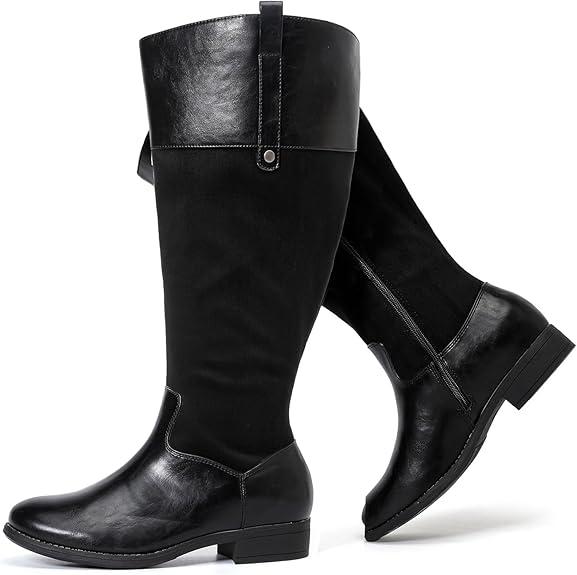 Luoika Women's Extra Wide Calf Knee High Boots, Plus Size Wide Width Knee-High Boots Winter Fall Low Heel Ridding Boots (Black, 8 X-Wide)