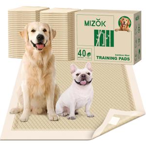 MIZOK Dog Pee Pads Extra Large 28"x34", Bamboo Puppy Pads Super Absorbent & Leak-Proof, 4-Corner Adhesive Tabs, Wee Wee Pads for Dogs, Superior Odor Protection, XL (40 Counts)