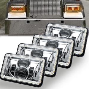 MAYELLO 4x6 Led Headlights Dot Approved Hi/Lo Sealed Beam with Drl Amber Turn Signal Light Replacement Assembly H4651 H4652 H4656 H4666 H6545 Compatible with Freightliner Peterbilt Kenworth-Chrome