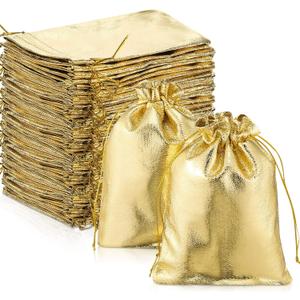 PerKoop 200 Pcs Gold Gift Bags 5 x 7 Inches Jewelry Pouches With Drawstring Metallic Gold Party Favor Bags for Wedding, Birthday, Christmas Gifts