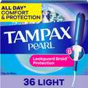 Tampax Pearl Tampons for Women, with LeakGuard Braid, Light Absorbency, Unscented, 36 Count