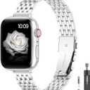 for Apple Watch Band 41mm 40mm 38mm
 Series 9 8 7 6 5 4 3 2 1 SE SE2 Women and Men,Classic Stainless Steel Metal Watchband for iWatch Bands,Pretty Shiny Look (Brushed Silver)