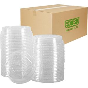 Eco-Products GreenStripe Compostable Plastic Cup Flat Lids, Case of 1000, Perforated Straw Hole, Fits 7 & 10oz Cups, Made From PLA Renewable Plant Based Plastic, Clear For Visibility