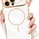 Fiyart Designed for iPhone 16 Pro Max Case, Cute Wave Frame Curly Shape Love Hearts Plating for Women Girls Camera Protection Compatible with MagSafe Magnetic Shockproof Bumper 6.9"-White