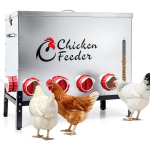 120LB Metal Chicken Feeder, Rat Proof Automatic Large Chicken Feeder with Visible Window &10 Ports, Galvanized No Waste Poultry Feeder for Chickens, Ducks, Geese