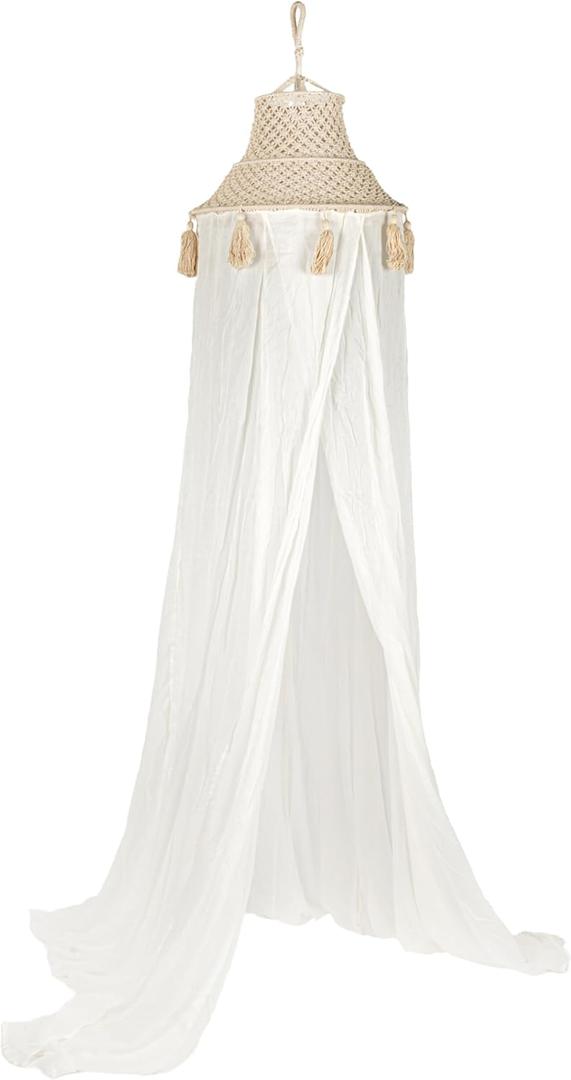 Creative Co-Op White Cotton Macram Canopy with Tassels