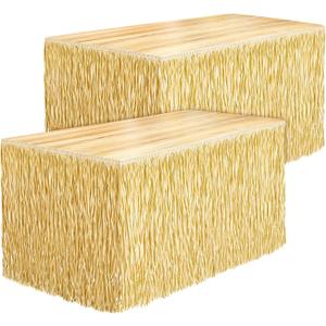 Fovths 2 Packs Luau Grass Table Skirt Fringe Straw Grass Skirt 108 x 30 Inch Hibiscus Hawaiian Table Skirts Rectangle Tropical Luau Party Decorations for Hawaiian Luau Decorations