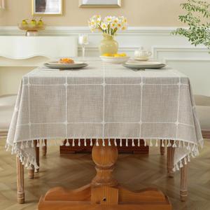Laolitou Rustic Tablecloth Cotton Linen Waterproof Tablecloths Burlap Table Cloths for Kitchen Dining Cloth Table Cloth for Rectangle Tables Brown Plaids Rectangle, 55''x70'', 4-6 Seats