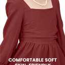 JiAmy Girls Dresses Square Neck Lantern Long Sleeve Ruched Smocked Back Double Layer Ruffle Dress (7-8 Years, Wine Red)