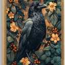 ICHZUMW Gothic Raven Decor Canvas Wall Art, Victorian Crow Pictures, Vintage Dark Academia Moody Floral Poster, Framed Cottagecore Wall Decor for Bedroom Living Room, 12x16in (16L" x 12W")