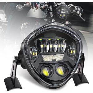 7-Inch LED Motorcycle Headlight Assembly with Clamp Mount Brackets Fits 27-57mm O.D. Forks for Cafe Racer/Chopper/Bobber/Scrambler, Features Turn Signal/DRL, Demon Eye, Hi-Low Beam