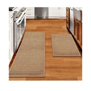 Kitchen Rugs and Mats Non Skid Washable Set of 2 PCS, Absorbent Runner Rugs for Kitchen, Farmhouse Weave Floor Mats in Front of Sink, 17.3"x 47"+17.3"x 29" (Brown)