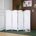 4-Panel Short Room Divider, 3.9 ft Freestanding Partition Wall, Natural White Rattan Double-Sided Folding Screen for Living Room, Bedroom & Corner Privacy