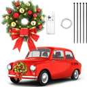 Riceshoot Christmas Car Wreath Decorative LED Light up Decoration Lighted Christmas Car Accessories with Red Bow and Mounting Equipment for Xmas Holiday Festival Car Truck Grille Wreath Ornament