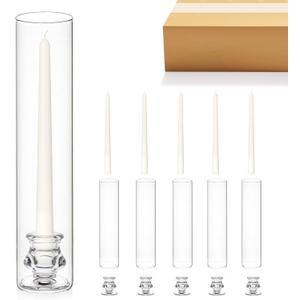 6-Pack Glass Hurricane Candle Holders with 6 Taper Candles - 11.81" Tall Windproof Candle Holders Set, Clear Cylinder Candle Sticks for Wedding Centerpieces,Birthday Party(6, 2.56" Wide x 11.81" Tall)