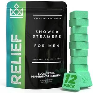 Shower Steamers for Men - Relief - Eucalyptus Peppermint Menthol - Organic Shower Bombs - 12 Pack Natural Relaxing Tablets - Strong Scented Long Lasting Aromatic Steamers - Better Breathe Clear Sinus