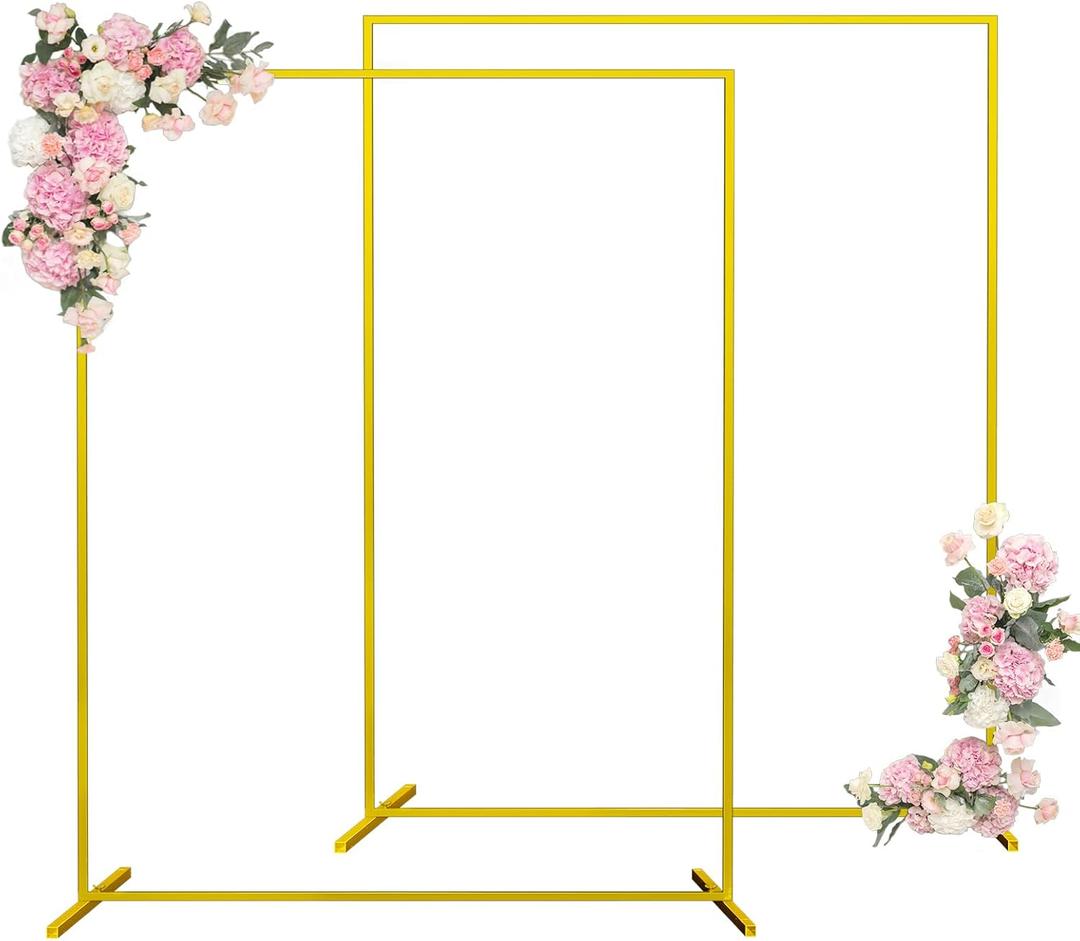 Wedding Arch, 6.6FTx 5.5FT Square Backdrop Stand for Ceremony 2 Pack, Gold Metal Arch Backdrop Stand for Parties, Balloon Arch Stand Backdrop for Anniversary, Birthday, Bridal, Baby Shower, Decoration