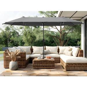 PHI VILLA 13ft Large Patio Umbrellas, Double-Sided Outdoor Market Rectangle Umbrella for Outside, Light Gray