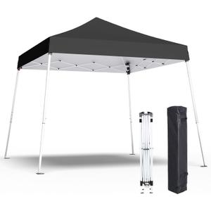 10x10 Pop Up Canopy, 300D Silver Coated Black Fabric Outdoor Gazebo, Beach Tent Slant Legs with Storage Bag,Easy Up Sun Shade Shelter Tents with 8x8 Top Cover for Patio,Party