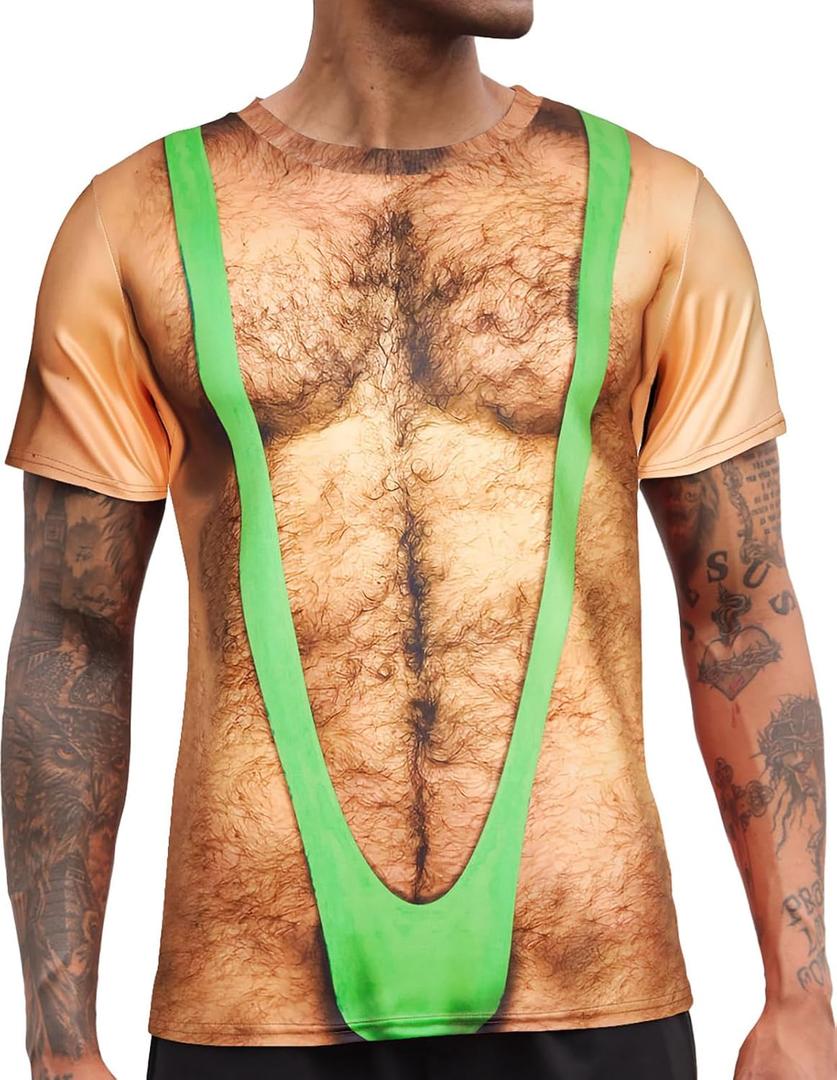 RAISEVERN Unisex Summer T-Shirts Crewneck Cool Short Sleeve Funny Graphic Print Top Casual Tees (3X-Large, Brown Chest 010)